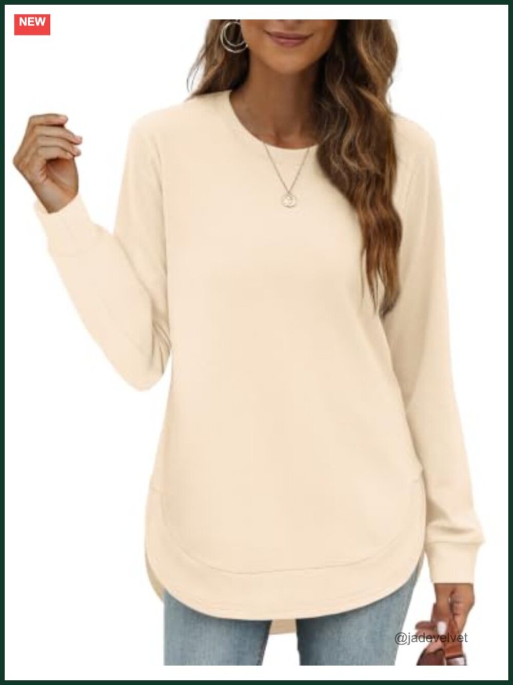 Womens Crewneck High Low Sweatshirt Curved Hem Long Sleeve Tunic Top